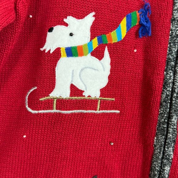 Mercer Street Studio Vtg Christmas Knit Cardigan XL Scottie Dogs Tree Appliques - Picture 8 of 10